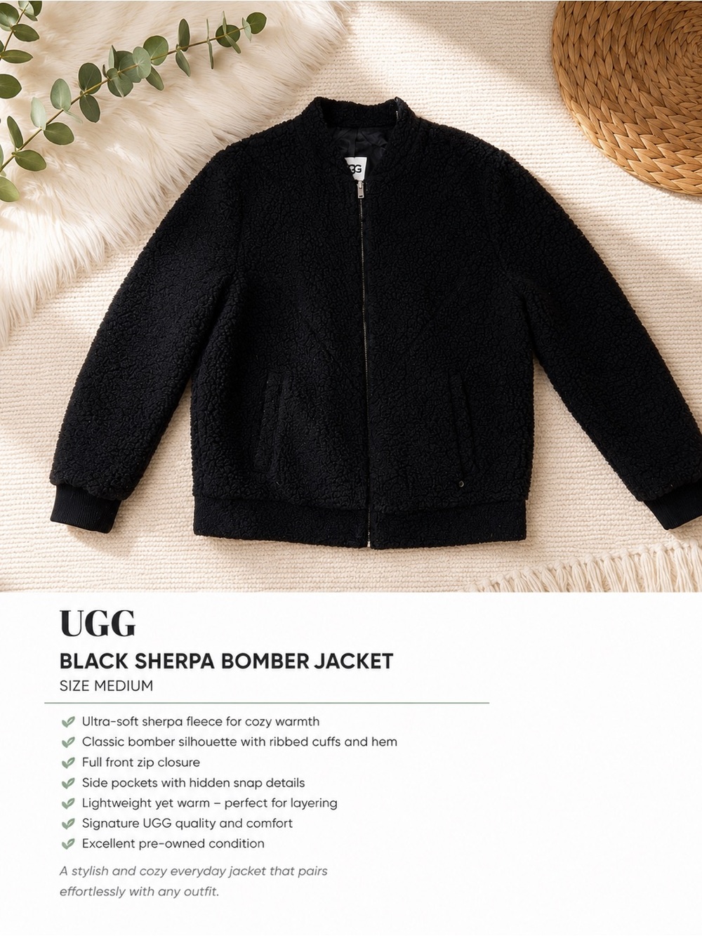 UGG Black Sherpa Bomber Jacket - Women's